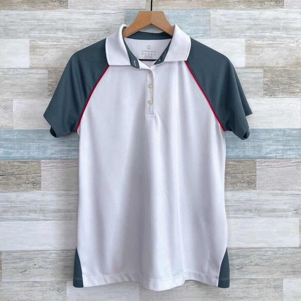 Verizon Employee Tech Polo Shirt White Gray Uniform Lands End Womens Medium